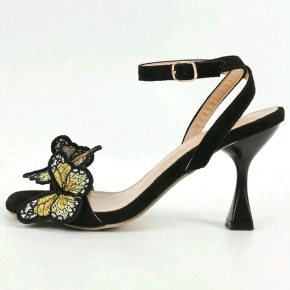 Colorful Butterfly Strap Sandals, Black Velvet, Sexy Open To Ankle Strap - Picture 6 of 7